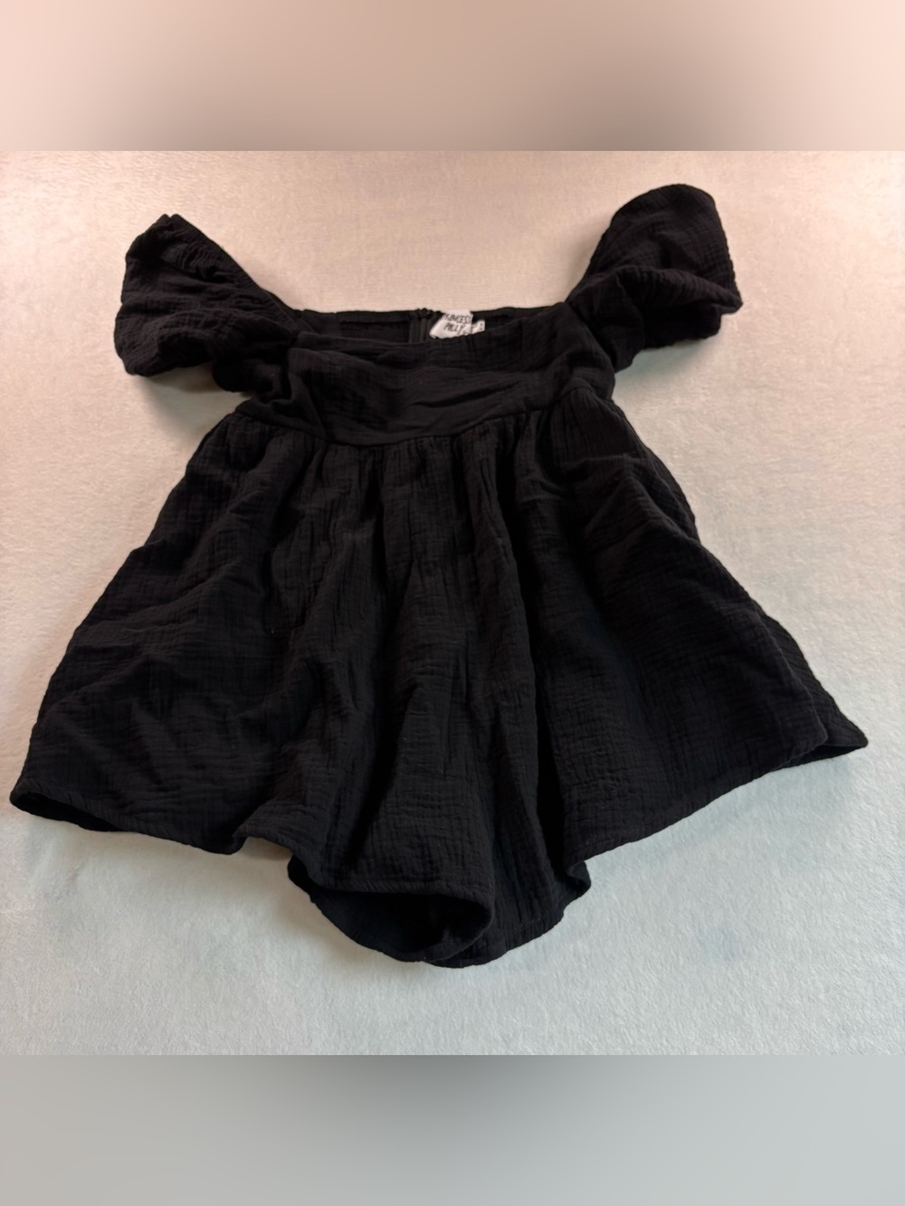 Princess Polly Black Textured Off-Shoulder kidcore Romper